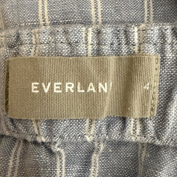 Everlane Linen Striped Button Up Jumpsuit Women's 4 Blue Tie Waist Boho Coastal - Picture 15 of 16